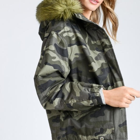 WOMEN'S CAMO PARKA JACKET WITH FAUX FUR HOODIE - Picture 5 of 8